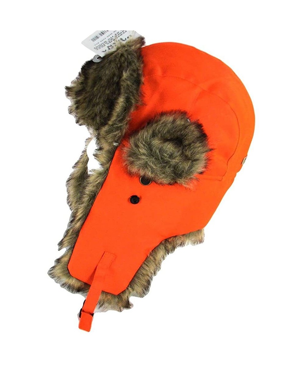 Trooper Ear Flap Cap w/Faux Fur Lining Hat - Orange Faux Rabbit ...